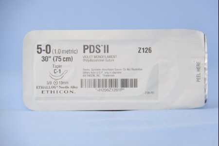 PDS II - Suture with Needle Absorbable Uncoated Violet Suture Monofilament Polydioxanone Size 5 - 0 30 Inch Suture Double-Armed 12 mm Length 3/8 Circle Taper Point Needle - Z126H