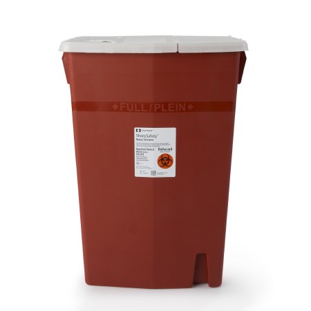 SharpSafety - Sharps Container 26 H X 18-1/4 W X 12-3/4 D Inch 18 Gallon Red Base / White Lid Horizontal Entry Hinged Lid - 8991