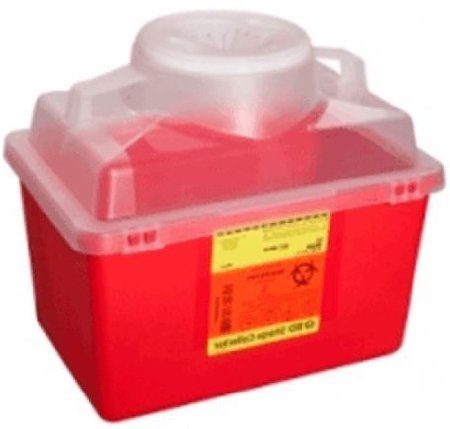 Becton Dickinson Sharps Container 1-Piece 11-1/2 H X 12-1/2 W X 8-1/2 D Inch 14 Quart Red Funnel Lid - 305480