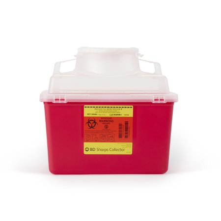 BD - Sharps Container 11-1/2 H X 12-4/5 W X 8-4/5 D Inch 14 Quart Red Base / Clear Lid Vertical Entry Hinged Snap On Lid - 305464