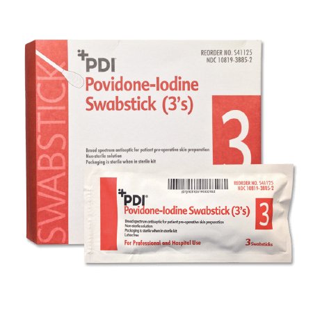 Professional Disposables PDI PVP Iodine Impregnated Swabstick 3 Pack Individual Packet 10% Povidone-Iodine - S41125