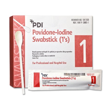 Professional Disposables PDI PVP Iodine Impregnated Swabstick 1 Pack Individual Packet 10% Povidone-Iodine - S41350