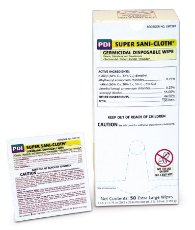 Professional Disposables Super Sani-Cloth Surface Disinfectant Germicidal Wipe 50 Count Individual Packet Disposable Alcohol Scent - U87295