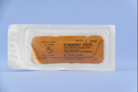 J & J Healthcare Systems Ethibond Suture with Needle Nonabsorbable Coated Green Suture Braided Polyester Size 2-0 27 Inch Suture 1-Needle 14 mm Length 1/2 Circle Taper Point Needle - X114H