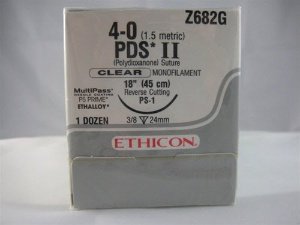 PDS II - Suture with Needle Absorbable Uncoated Clear Suture Monofilament Polydioxanone Size 4 - 0 18 Inch Suture 1-Needle 24 mm Length 3/8 Circle Precision Point - Reverse Cutting Needle - Z682G