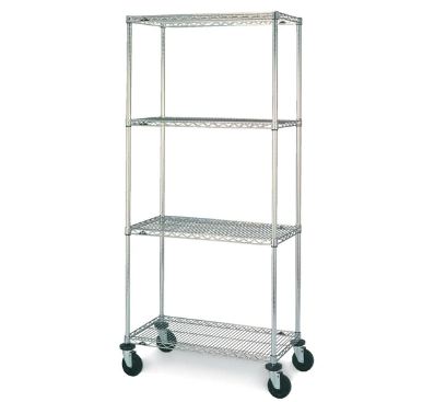 Metro Crash Super Erecta 4-Shelf Industrial Wire Shelving Stem Caster Cart - Chrome - Silver