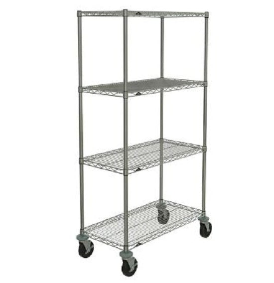 Metro Crash Super Erecta 4-Shelf Industrial Wire Shelving Stem Caster Cart - Chrome - Silver