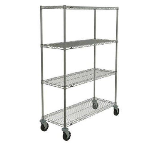 Metro Crash Super Erecta 4-Shelf Industrial Wire Shelving Stem Caster Cart - Chrome - Silver