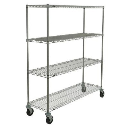 Metro Crash Super Erecta 4-Shelf Industrial Wire Shelving Stem Caster Cart - Chrome - Silver