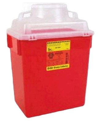 Becton Dickinson Sharps Container 1-Piece 17-1/2 H X 12-1/2 W X 8-1/2 D Inch 6 Gallon Red Funnel Lid - 305465