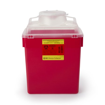 BD - Sharps Container 17-1/2 H X 12-4/5 W X 8-4/5 D Inch 6 Gallon Red Base / Clear Lid Vertical Entry Hinged Snap On Lid - 305465