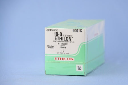 Ethilon - Suture with Needle Nonabsorbable Uncoated Black Suture Monofilament Nylon Size 10 - 0 6 Inch Suture Double-Armed 5.5 mm Length 1/2 Circle Spatula Needle - 9001G