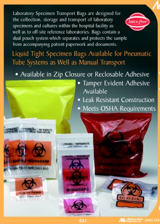 Medegen Medical Products - Specimen Transport Bag with Document Pouch 6 X 9 Inch Zip Closure Biohazard Symbol NonSterile - 4080