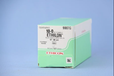 J & J Healthcare Systems Ethilon Suture with Needle Nonabsorbable Uncoated Black Suture Monofilament Nylon Size 10-0 12 Inch Suture Double-Armed 5 mm Length Bi-Curve Spatula Needle - 9007G