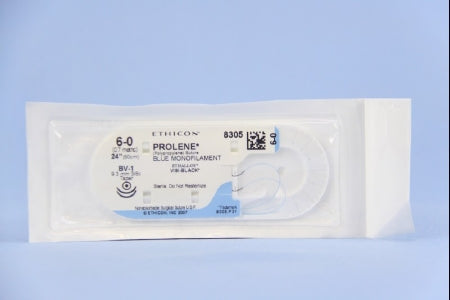 J & J Healthcare Systems Prolene Suture with Needle Nonabsorbable Uncoated Blue Suture Monofilament Polypropylene Suture Size 6-0 24 Inch Suture Double-Armed 9.3 mm Length 3/8 Circle Taper Point Needle - 8805H