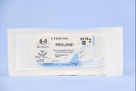 J & J Healthcare Systems Prolene Suture with Needle Nonabsorbable Uncoated Blue Suture Monofilament Polypropylene Suture Size 6-0 18 Inch Suture Double-Armed 13 mm Length 3/8 Circle Taper Point Needle - 8718H