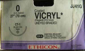 J & J Healthcare Systems Coated Vicryl Suture with Needle Absorbable Coated Undyed Suture Braided Polyglactin 910 Size 0 27 Inch Suture 1-Needle 36 mm Length 1/2 Circle Taper Point Needle - J260H