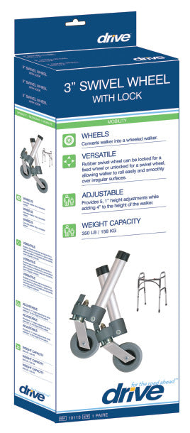 Drive Medical Swivel Wheel with Lock & Two Sets of Rear Glides