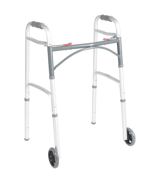 Drive Medical Deluxe Folding Walker, Two Button with 5" Wheels