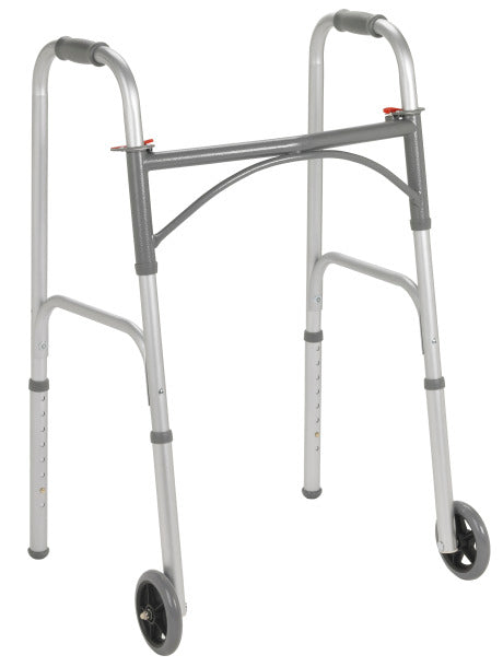 Drive Medical Folding Walker, Two Button with 5" Wheels
