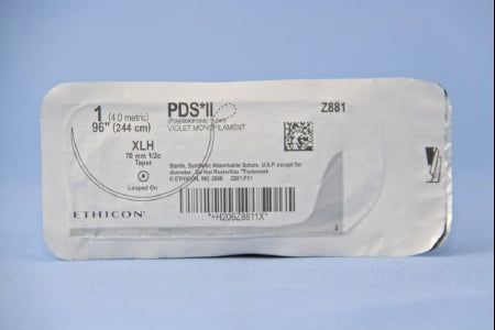 J & J Healthcare Systems PDS II Suture with Needle Absorbable Uncoated Violet Suture Monofilament Polydioxanone Size 1 48 Inch Suture 1-Needle 70 mm Length 1/2 Circle Taper Point Needle - Z881G
