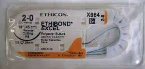 Ethibond - Suture with Needle Nonabsorbable Coated Green Suture Braided Polyester Size 2 - 0 18 Inch Suture 1-Needle 26 mm Length 3/8 Circle Reverse Cutting Needle - X664H