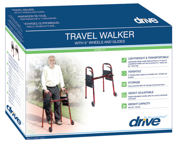 Drive Medical Deluxe Folding Travel Walker with 5" Wheels