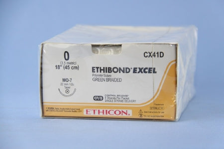J & J Healthcare Systems Ethibond Suture with Needle Nonabsorbable Coated Green Suture Braided Polyester Size 0 18 Inch Suture 1-Needle 22 mm Length 1/2 Circle Taper Point Needle - CX41D