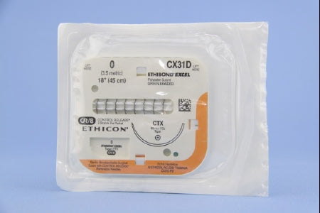 J & J Healthcare Systems Ethibond Suture with Needle Nonabsorbable Coated Green Suture Braided Polyester Size 0 18 Inch Suture 1-Needle 48 mm Length 1/2 Circle Taper Point Needle - CX31D