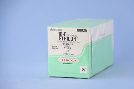 J & J Healthcare Systems Ethilon Suture with Needle Nonabsorbable Uncoated Black Suture Monofilament Nylon Size 10-0 12 Inch Suture Double-Armed 7 mm Length 1/2 Circle Spatula Needle - 9002G