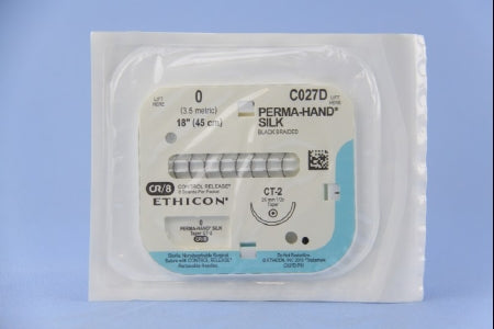 J & J Healthcare Systems Perma-Hand Suture with Needle Nonabsorbable Coated Black Suture Braided Silk Size 0 18 Inch Suture 1-Needle 26 mm Length 1/2 Circle Taper Point Needle - C027D