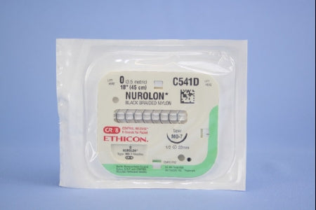 J & J Healthcare Systems Nurolon Suture with Needle Nonabsorbable Coated Black Suture Braided Nylon Size 0 18 Inch Suture 1-Needle 22 mm Length 1/2 Circle Taper Point Needle - C541D