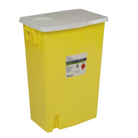 SharpSafety - Chemotherapy Waste Container 26 H X 18-1/4 W X 12-3/4 D Inch 18 Gallon Yellow Base / White Lid Horizontal Entry Gasketed Hinged Lid - 8989