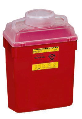 BD - Sharps Container 17-1/2 H X 12-4/5 W X 8-4/5 D Inch 6 Gallon Red Base / Clear Lid Vertical Entry Hinged Snap On Lid - 305457