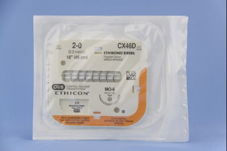 J & J Healthcare Systems Ethibond Suture with Needle Nonabsorbable Coated Green Suture Braided Polyester Size 2-0 18 Inch Suture 1-Needle 26 mm Length 1/2 Circle Taper Point Needle - CX46D