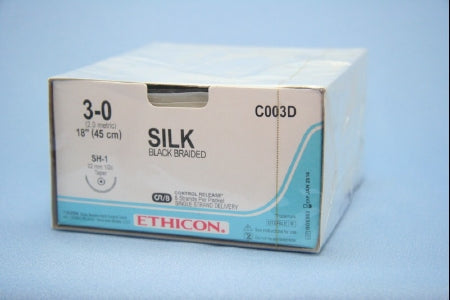 J & J Healthcare Systems Perma-Hand Suture with Needle Nonabsorbable Coated Black Suture Braided Silk Size 3-0 18 Inch Suture 1-Needle 22 mm Length 1/2 Circle Taper Point Needle - 3T