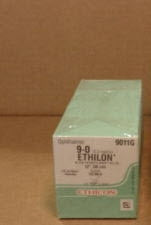Ethilon - Suture with Needle Nonabsorbable Uncoated Black Suture Monofilament Nylon Size 9 - 0 12 Inch Suture Double-Armed 5.5 mm Length 1/2 Circle Spatula Needle - 9011G