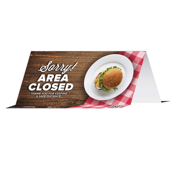 BeSafe Messaging Food Service Table Tents - Red & White, 8" x 3.875", Pack of 10