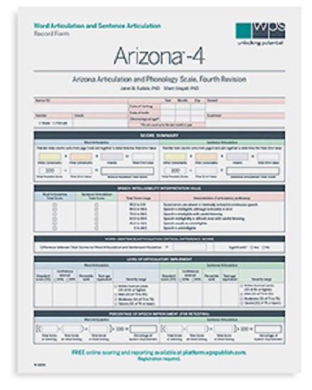Pro-ed Arizona-4 Word and Sentence Articulation Record Form (25) by Janet B. Fudala, Sheri Stegall- 14726