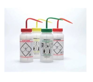 Fisher Scientific Fisherbrand Solvent-Vented Wash Bottle Assortment Labeled, Wide Mouth Low Density Polyethylene with Polypropylene Closure 500 mL - 340931