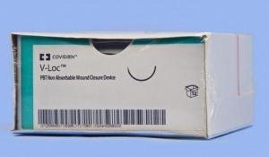 Covidien V-Loc PBT Wound Closure Device Suture with Needle Nonabsorbable Uncoated Blue Suture Barbed Monofilament Polybutester Size 2-0 12 Inch Suture 1-Needle 26 mm Length 1/2 Circle Taper Point Needle - VLOCN0615