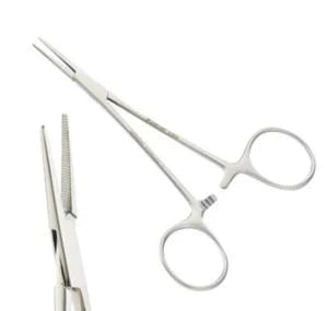 Euro-Med - Mosquito Forceps Halsted 5 Inch Length Surgical Grade Stainless Steel NonSterile Ratchet Lock Finger Ring Handle Curved Narrow Serrated Jaws - 61903