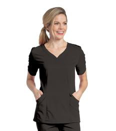 Landau Uniforms Chloe Scrub Shirt Medium Black 2 Pockets Short Sleeves Female - 9550BKAHMED