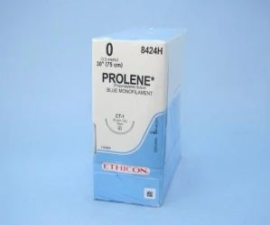 J & J Healthcare Systems Prolene Suture with Needle Nonabsorbable Uncoated Blue Suture Monofilament Polypropylene Suture Size 0 30 Inch Suture 1-Needle 36 mm Length 1/2 Circle Taper Point Needle - 8424H