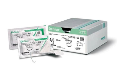 Aesculap Dafilon Suture with Needle Nonabsorbable Uncoated Blue Suture Monofilament Polyamide Size 4-0 45 cm Suture 1-Needle 19 mm Length 3/8 Circle Reverse Cutting Needle - C0936235