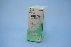 J & J Healthcare Systems Ethilon Suture with Needle Nonabsorbable Uncoated Black Suture Monofilament Nylon Size 3-0 30 Inch Suture 1-Needle Size 3 - 0 Straight Conventional Cutting Needle - 627H