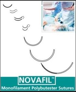 Covidien Novafil Suture with Needle Nonabsorbable Uncoated Blue Suture Monofilament Polybutester Size 5-0 18 Inch Suture 1-Needle 19 mm Length 3/8 Circle Reverse Cutting Needle - 8886442023