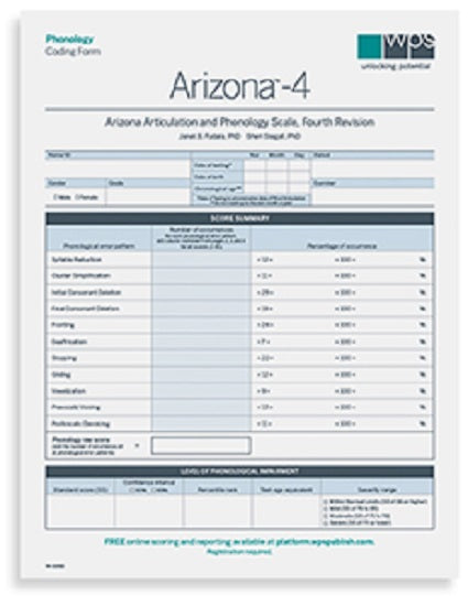 Pro-ed Arizona-4 Phonology Coding Form (25) by Janet B. Fudala, Sheri Stegall- 14727