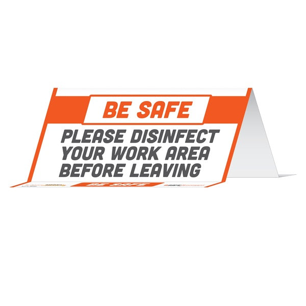 BeSafe Messaging Commercial Table Tents - Orange & White, 8" x 3.875", Pack of 10