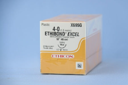Ethibond - Suture with Needle Nonabsorbable Coated White Suture Braided Polyester Size 4 - 0 18 Inch Suture 1-Needle 16 mm Length 1/2 Circle Precision Point - Reverse Cutting Needle - X695G